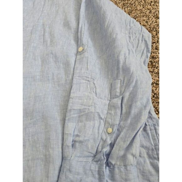 Baird McNutt Murano Mens 2XB Linen Shirt Light Blue Roll Tab Sleeve Button Up - Picture 7 of 8